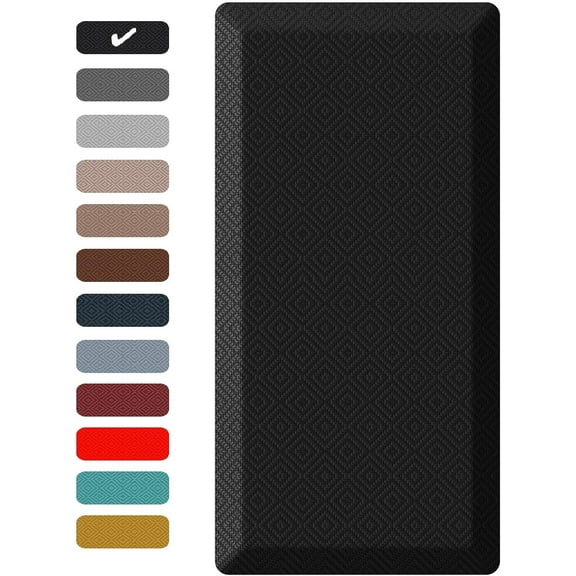 Ophanie Anti Fatigue Cushioned Mat, 3/4 inch Thick, 20x48 Kitchen Mats for Floor, Kitchen Rugs, Waterproof, Comfort Ergonomic Standing Mat for Office, Home, Standing, Black Non-Slip Ridged Bottom