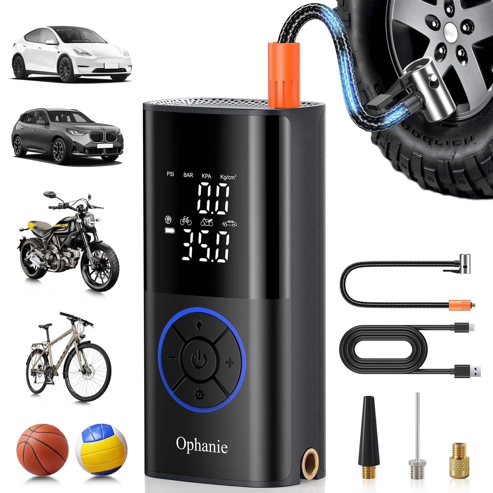 Ophanie Cordless Tire Inflator with Auto Electric 