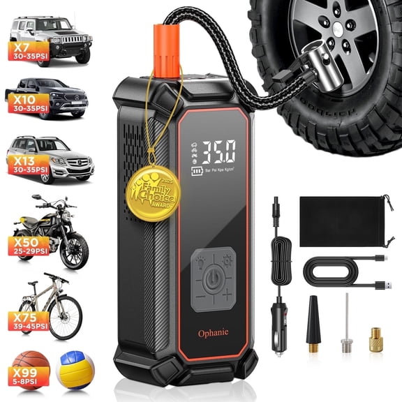 Ophanie Cordless Portable Tire Inflator - 160 Psi Digital Pressure Gauge, Air Compressor for Car Tires with Automatic Shutoff, Emergency LED Light, Compact Automotive Pump