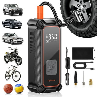 Ophanie Cordless Portable Tire Inflator - 160 Psi Digital Pressure Gauge, Air Compressor for Car Tires with Automatic Shutoff, Emergency LED Light, Compact Automotive Pump, Switchable Wired