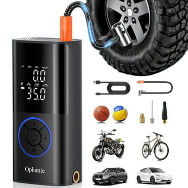 Ophanie Cordless Portable Tire Inflator - 160 Psi Digital Pressure Gauge, Air Compressor for Car Tires with Automatic Shutoff, Emergency LED Light, Compact Automotive Pump