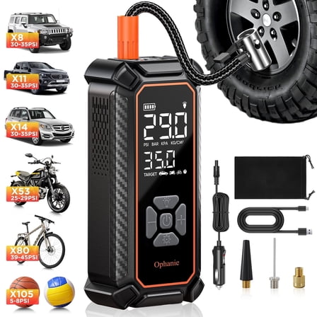 Ophanie Cordless Tire Inflator Portable Air Compressor, 160PSI, 6000mAh Long Range Battery, Air Pump for Car Tires, Bike, Motorcycle, Electric Pump with LED Light & Digital Pressure Gauge