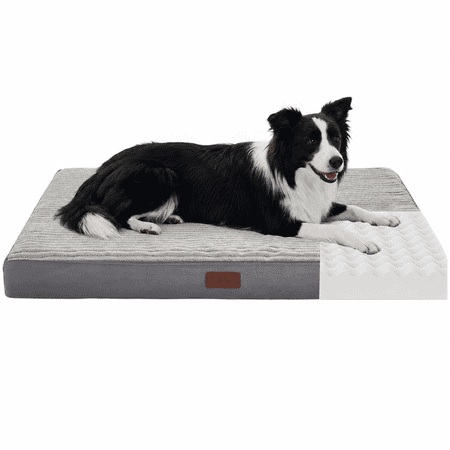 Ophanie Orthopedic Dog Bed for Large Dogs with Removable Washable Cover, Non-Slip Bottom & Waterproof Liner, Suitable for Crates, 35"x22"x3.5", Gray