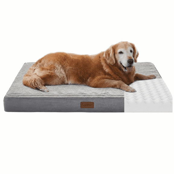 Ophanie Orthopedic Dog Bed for Large Dogs with Removable Washable Cover, Non-Slip Bottom & Waterproof Liner, Suitable for Crates, 35"x22"x3.5", Gray