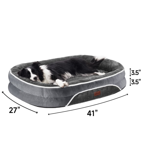 Ophanie Gray Luxury Sofa-Style Pet Orthopedic Bed for Large and Medium Dogs – Removable Machine-Washable Plush Cover, 4-Sided Bolster, Non-Slip Bottom, Size 41"x27"x7"