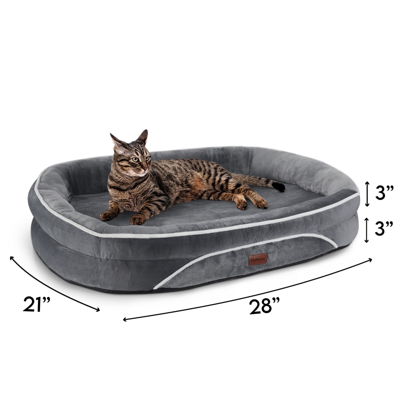 "Ophanie Luxury Orthopedic Dog Bed, Removable Cover, Non-Slip, Bolster Cushion, Gray (28""x21""x6"")"