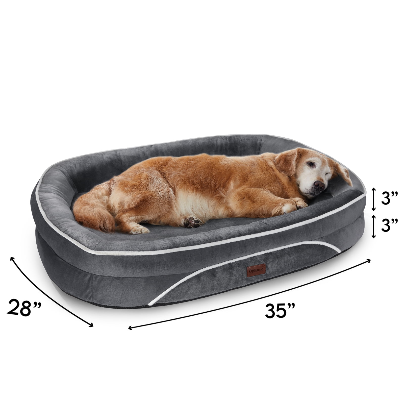 Ophanie 35in Luxury Sofa-Style Pet Orthopedic Bed for Large and Medium Dogs – Removable Machine-Washable Plush Cover, 4-Sided Bolster, Non-Slip Bottom, Size 35"x28"x6" Gray