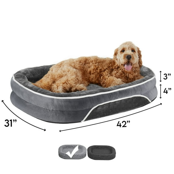 Ophanie 42in Luxury Sofa-Style Pet Orthopedic Bed for Large Dogs – Removable Machine-Washable Plush Cover, 4-Sided Bolster, Non-Slip Bottom, Size 42"x31"x7" Gray