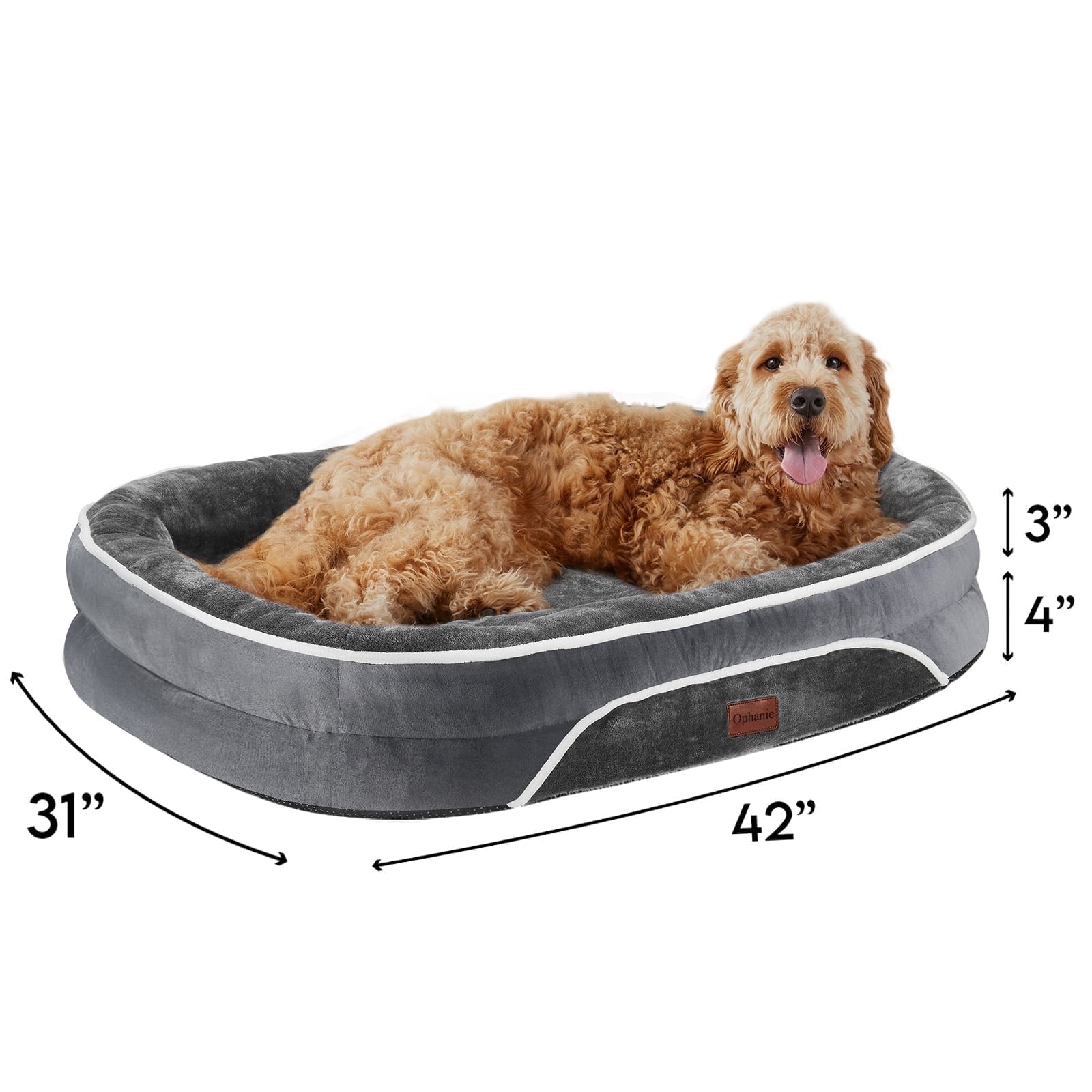 Walmart discount codes: Ophanie 42in Luxury Sofa-Style Pet Orthopedic Bed for Large and Extra Large Dogs – Removable Machine-Washable Plush Cover, 4-Sided Bolster, Non-Slip Bottom, Size 42”x31”x7” Gray