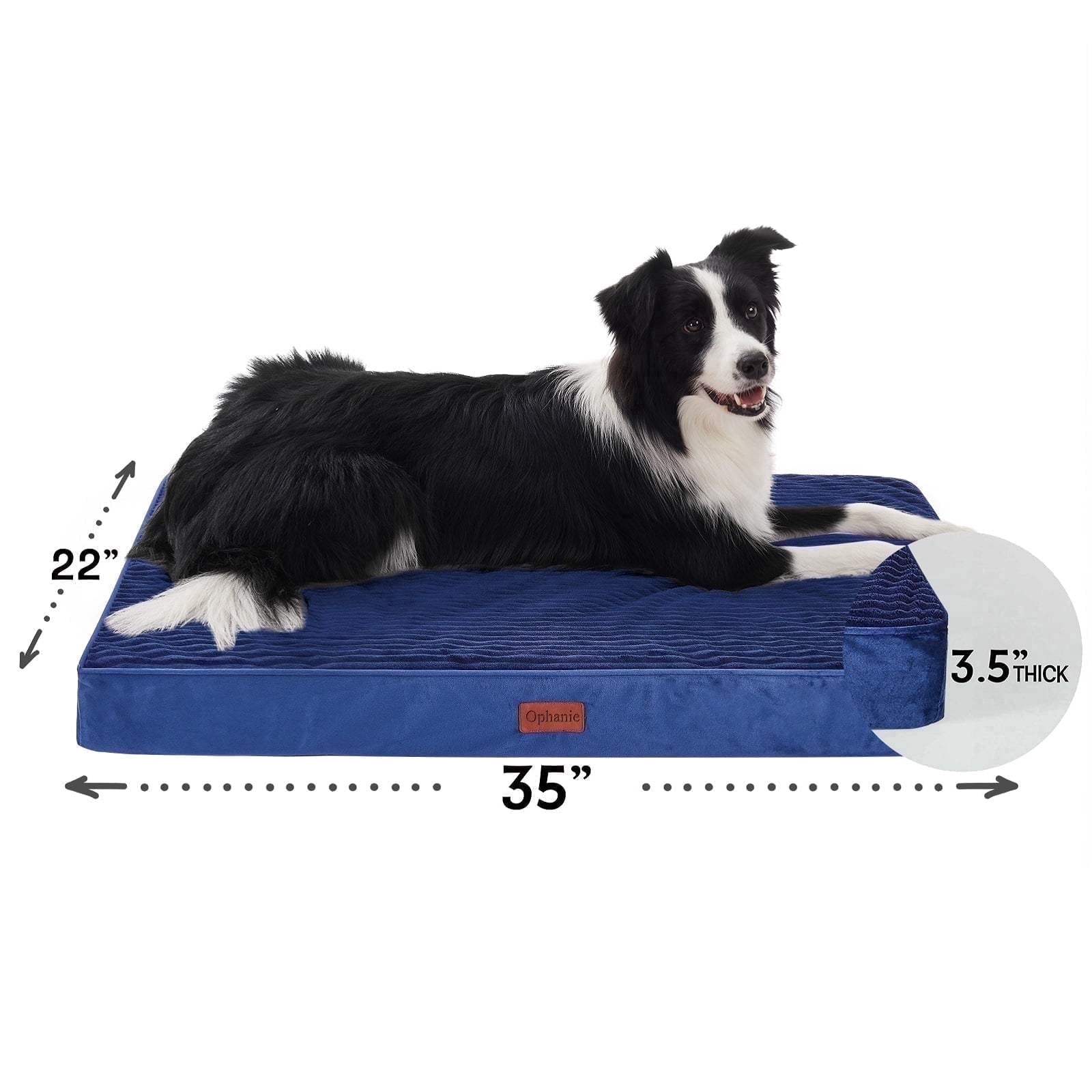 Ophanie Navy Orthopedic Dog Bed for Large Dogs (35″×22″×3.5″)