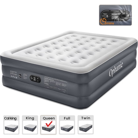 Ophanie Queen Air Mattress, 18-Inch Elevated Inflatable Bed with Built-in Pump, Puncture-Resistant, Quick Inflation/Deflation, Portable for camping & Guests, Dark Gray