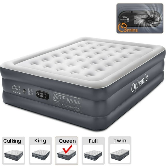 Ophanie Queen Air Mattress, 18-Inch Elevated Inflatable Bed with Built-in Pump, Puncture-Resistant, Quick Inflation/Deflation, Portable for camping & Guests, Dark Gray