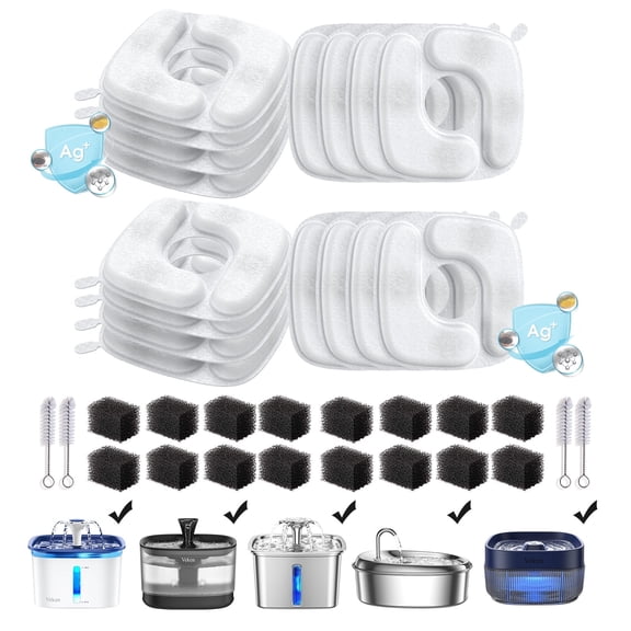 Ophanie Replacement Filters for Cat Water Fountain Veken / Ophanie 95oz/2.8L and 85oz/2.5L Pet Water Fountain, Replacement Filters & Pre-Filter Sponges, 32 Pack