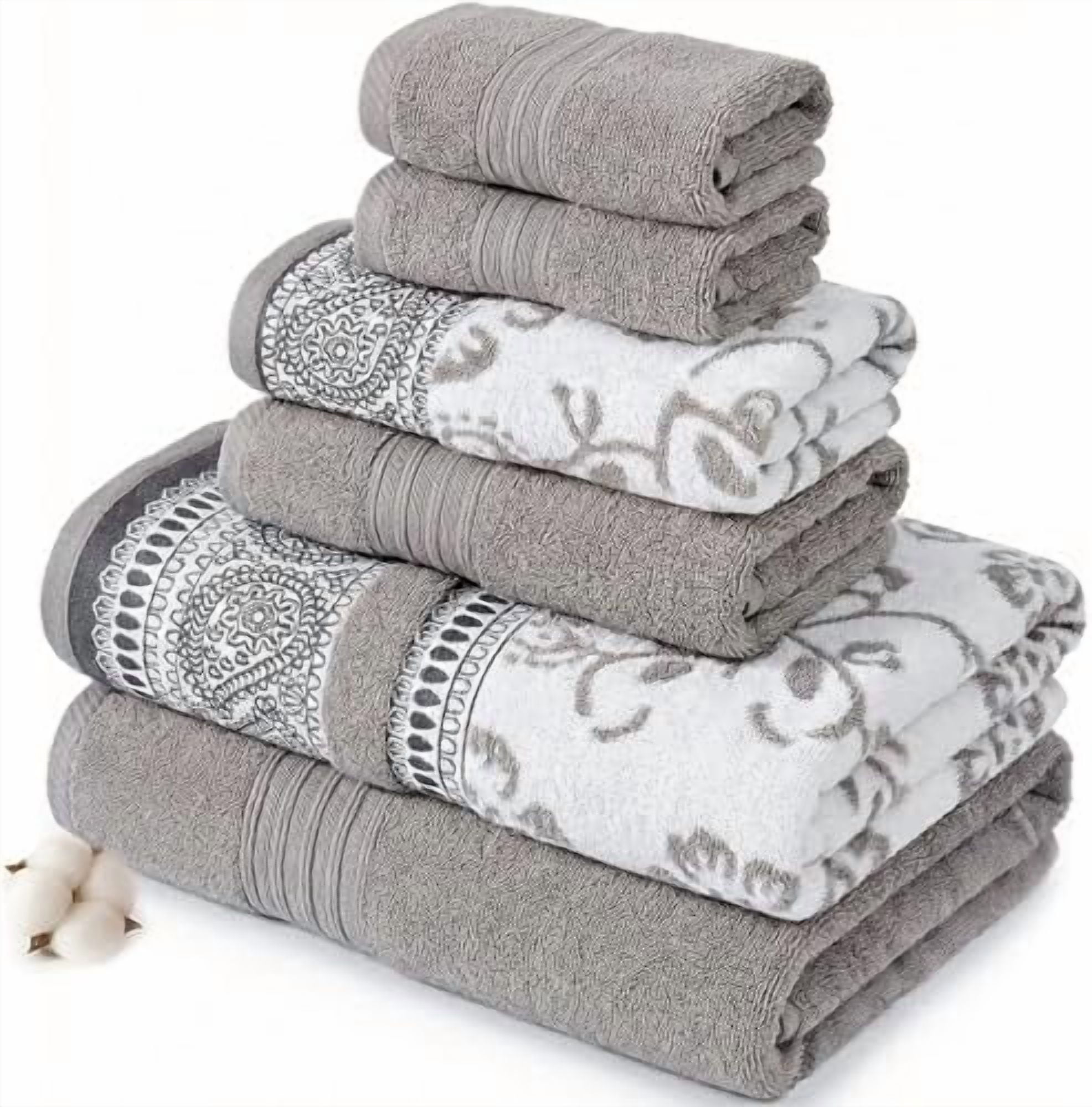 Ophelia 6-Piece 100% Cotton Towel Set – Reversible Yarn Dyed Jacquard & Solid – Includes 2 Bath Towels, 2 Hand Towels, 2 Washcloths – Absorbent, Quick Dry, Soft & Durable – Light Brown