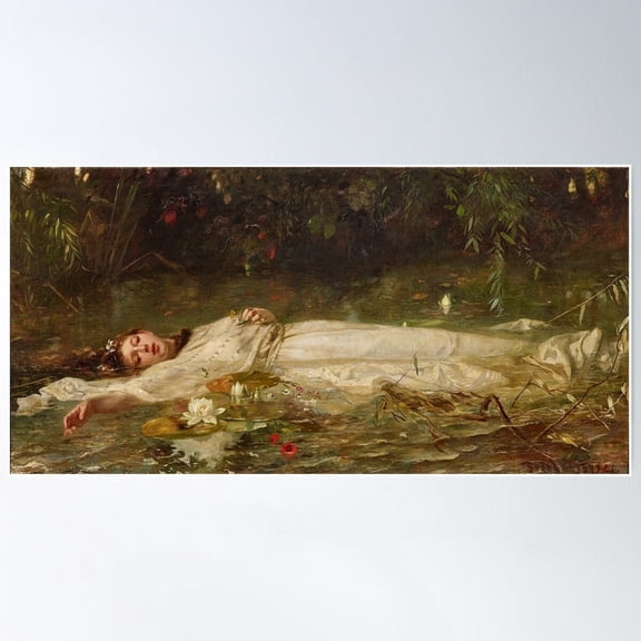 Ophelia By Friedrich Wilhelm Theodor Heyse Poster Wall Art, Modern Wall Decor For Living Room Bedroom, 24x36 UNFRAMED