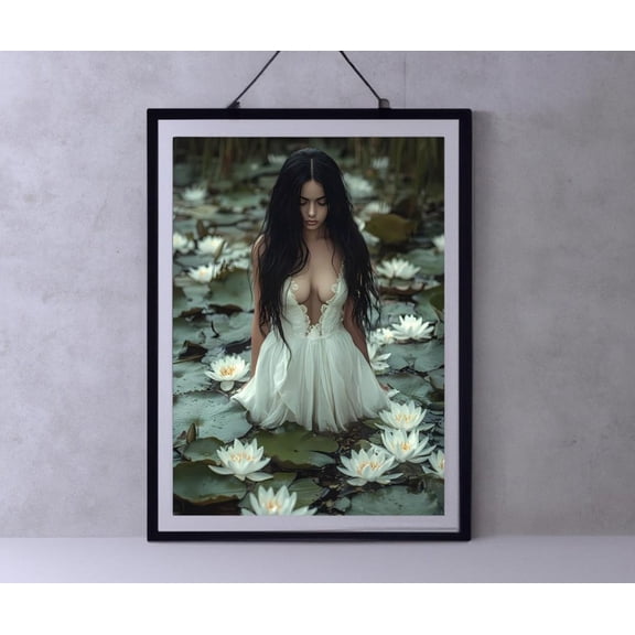 Ophelia Dark Academia Print - The Lake, Goth Moody Victorian Wall Art, Dark Decor Aesthetic, Dark Cottagecore, Gothic Prints Into Lake Wall Art, Modern Wall Decor, 12x18 UNFRAMED