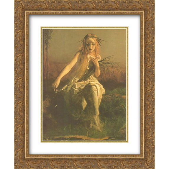 Ophelia (Detail) 2x Matted 15x18 Gold Ornate Framed Art Print by Arthur Hughes