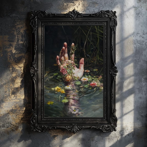 Ophelia Hand Dark Academia Wall Art Prints, Lake, Goth Moody Victorian ...