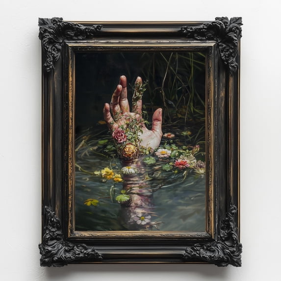 Ophelia Hand Dark Academia Wall Art Prints, Lake, Goth Moody Victorian ...