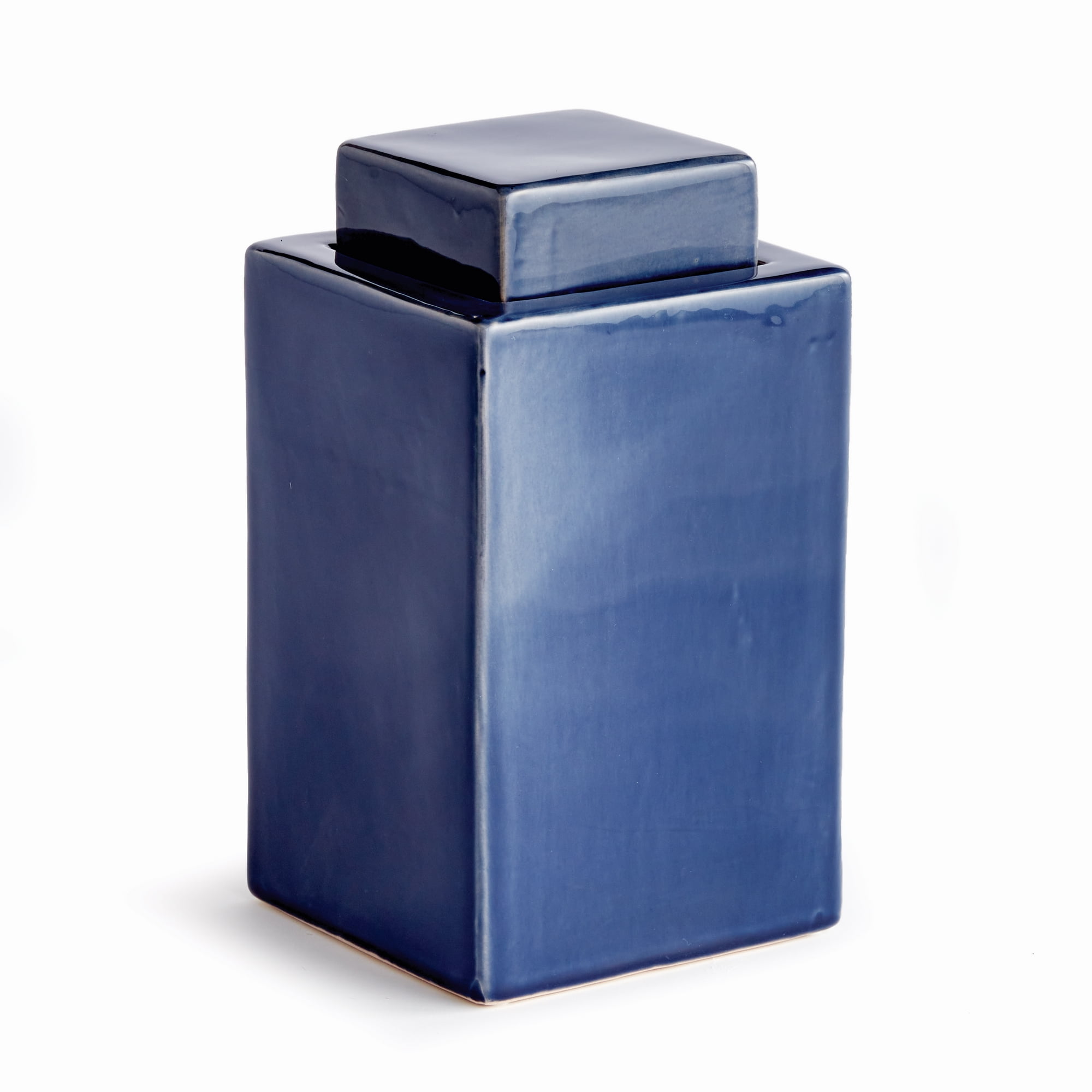 Large Blue Ceramic Lidded Decorative Jar