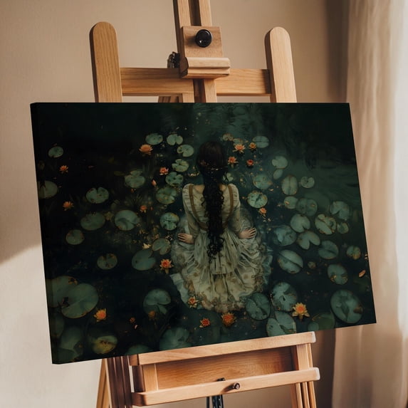 Ophelia Lily Pond Maiden Wall Art Print, Dark Fantasy Woman In Water ...