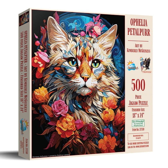 Sunsout Ophelia Petalpurr 500 Piece Jigsaw Puzzle for Adults - Finished Size: 18" x 24" by Artist: Kimberley McGuiness