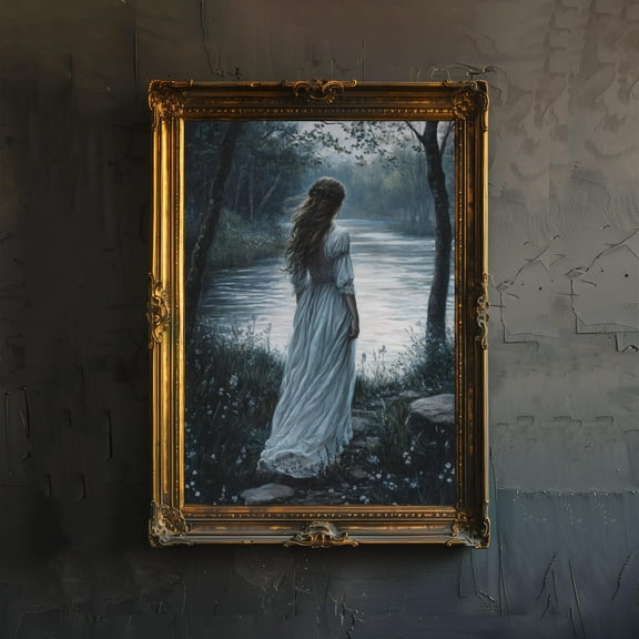Ophelia by River Dark Academia Art Print Moody Vintage Wall Art Romantic Gothic Poster for Living Room Bedroom or Gallery Wall Mystical - Poster Unframed