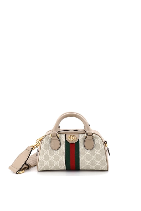 Ophidia Convertible Boston Top Handle Bag GG Coated Canvas with Leather Mini By Rebag