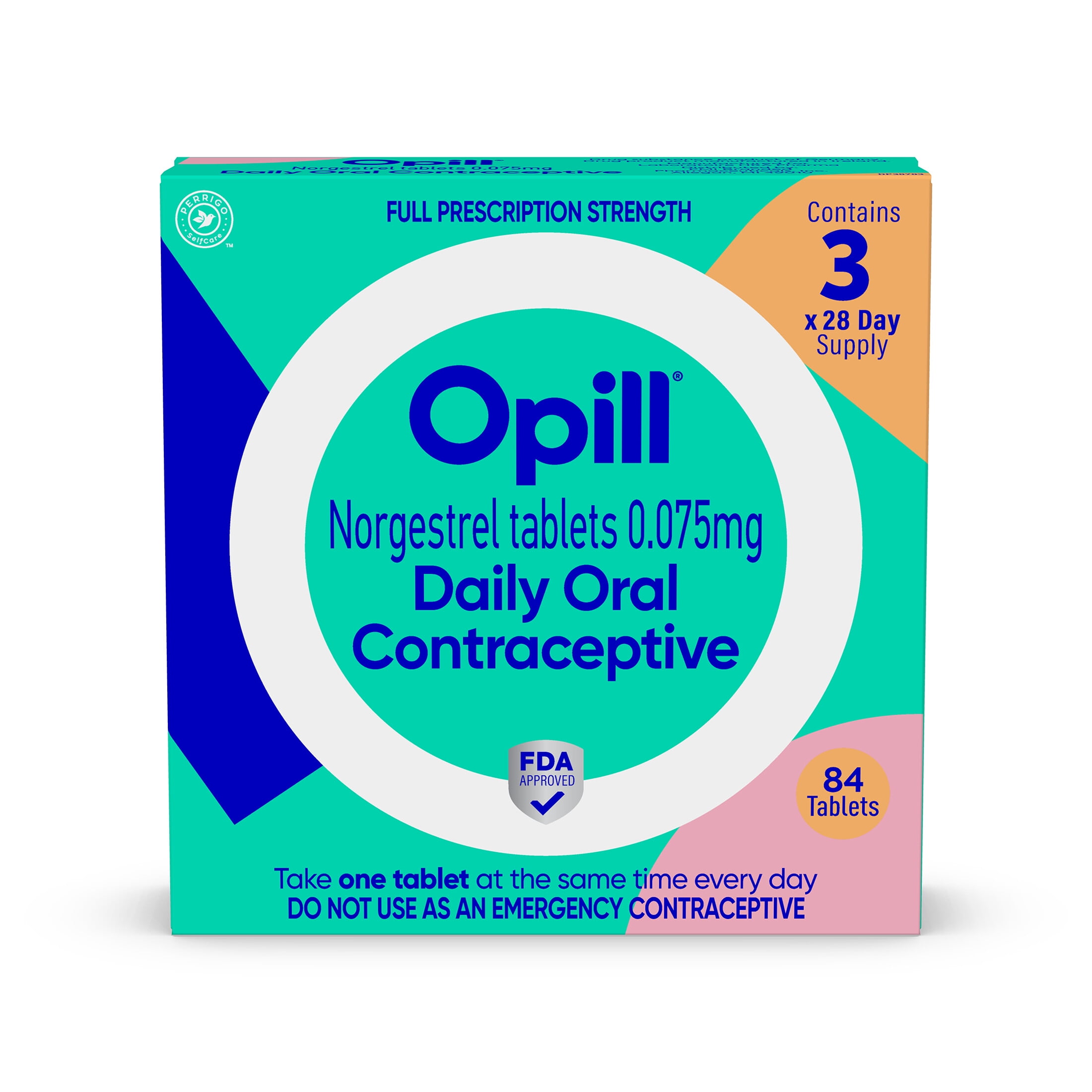 Opill Daily Oral Birth Control Pills, Progestin-Only, 3 Month, 84 Count