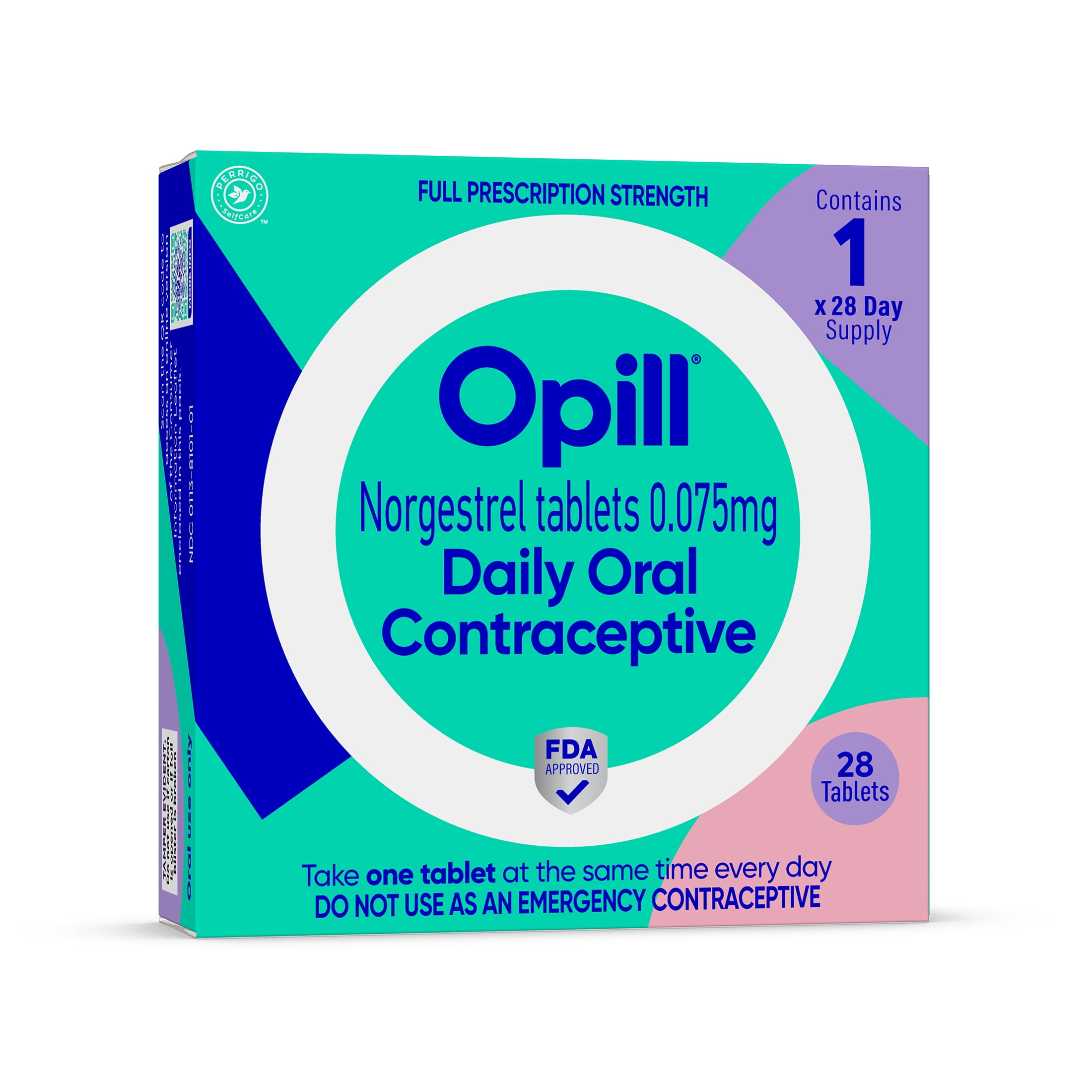 Opill Daily Oral Birth Control Pills, Progestin-Only, 1 Month, 28 ct