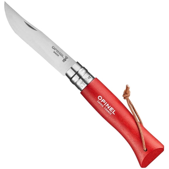 Opinel Colorama Series No. 8 - Stainless Steel Everyday Carry Folding Pocket Knife with Leather Strap, Painted Hornbeam Handles