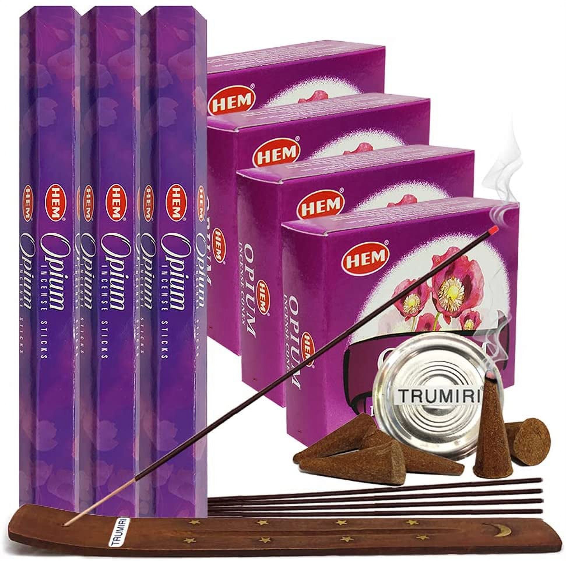 Opium Incense sticks and cone incense holder variety pack bundle