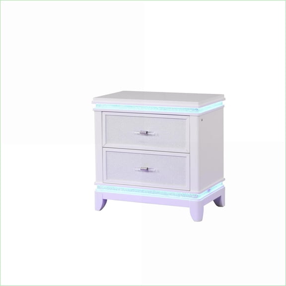 Opium Modern 2-Drawer White Nightstand with LED & Mirror Front