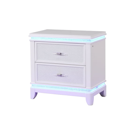 Opium Modern Style 2-Drawer Nightstand with Mirror-Embellished Front and LED Enhancement in White same as G150108868 (NJ inventory)