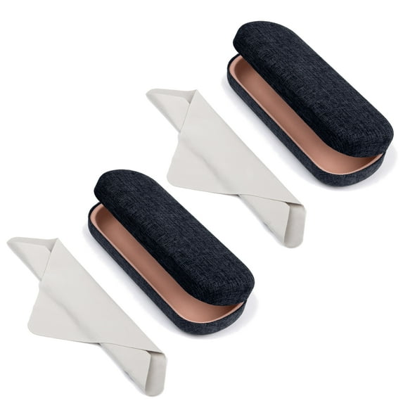 Oplee™ Linen-Covered Hard Shell Eyeglass Case with Grey Microfiber Cloth – Black (2-Pack)