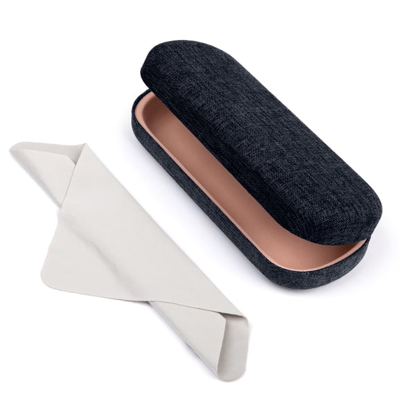 Oplee™ Linen-Covered Hard Shell Eyeglass Case with Grey Microfiber Cloth – Black (Single)