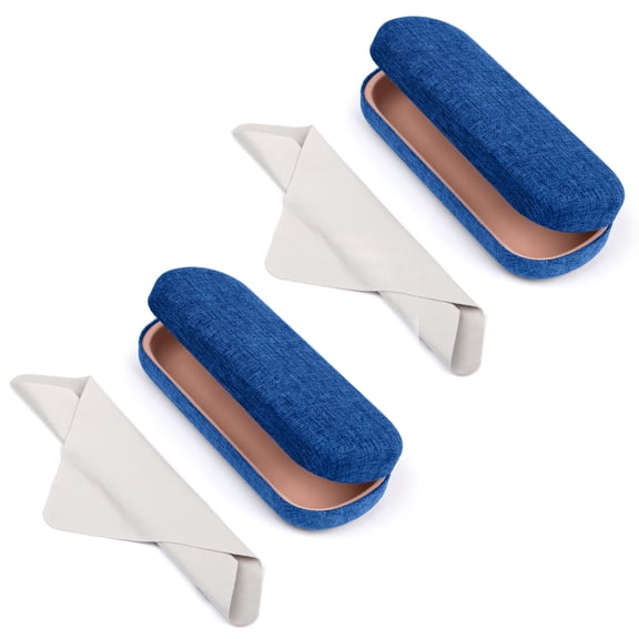 Oplee™ Linen-Covered Hard Shell Eyeglass Case with Grey Microfiber Cloth – Blue (2-Pack)