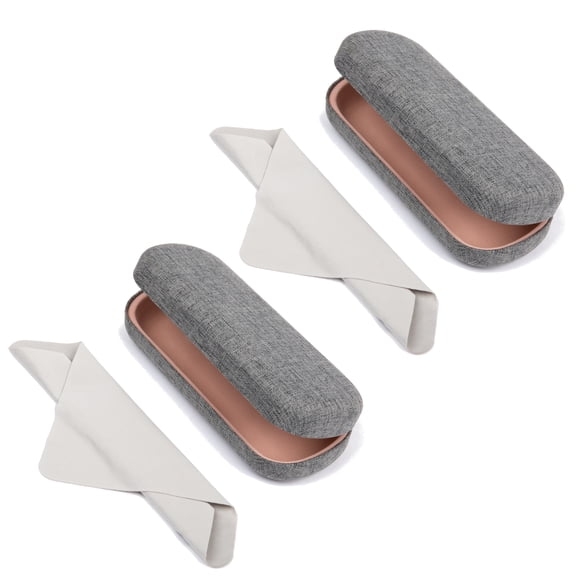 Oplee™ Linen-Covered Hard Shell Eyeglass Case with Grey Microfiber Cloth – Grey (2-Pack)