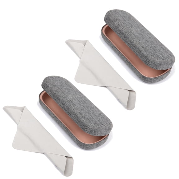 Oplee™ Linen-Covered Hard Shell Eyeglass Case with Grey Microfiber Cloth – Grey (2-Pack)