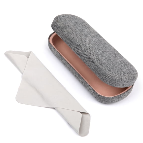 Oplee⢠Linen-Covered Hard Shell Eyeglass Case with Grey Microfiber Cloth ā Grey (Single)