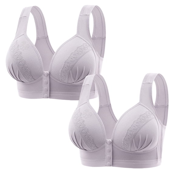 Oplxuo Front Closure Bras for Women Comfortable No Underwire Convenient Front Button Plus Size Push Up Everyday Bra Pack of 2