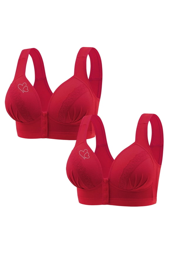 2 Pack Convenient Front Closure Bras for Women - Comfortable No Underwire Plus Size Lift Up Front Button Everyday Bra