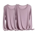 thumbnail image 1 of Oplxuo 2 Pack Womens Long Sleeve Undershirts Tops Soft Modal Round Neck Baselayer Basic Solid Underwear Tshirt, 1 of 2