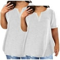 thumbnail image 1 of Oplxuo 2-Pack Womens Plus Size Short Sleeve Tops Loose V Neck Pullover Tee Shirts Casual Solid Tunic Blouse with Chest Pocket, 1 of 4