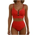 thumbnail image 1 of Oplxuo 2 Piece Bikini Set U-Wire Cutout Popular Swimsuit High Waisted Textured 2026 Summer Beach Swim Bathing Suits, 1 of 3