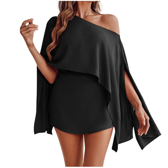 Oplxuo 2 Piece Outfits for Women Off The Shoulder Flowy Cape & Camisole Tops & Mini Skorts Matching Travel Vacation Clothes