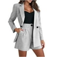 thumbnail image 1 of Oplxuo 2 Piece Set Women Outfit Summer Cotton Linen Business Casual Outfits Lightweight Blazer and High Waisted Shorts Set, 1 of 7