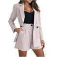 thumbnail image 1 of Oplxuo 2 Piece Set Women Outfit Summer Cotton Linen Business Casual Outfits Lightweight Blazer and High Waisted Shorts Set, 1 of 7