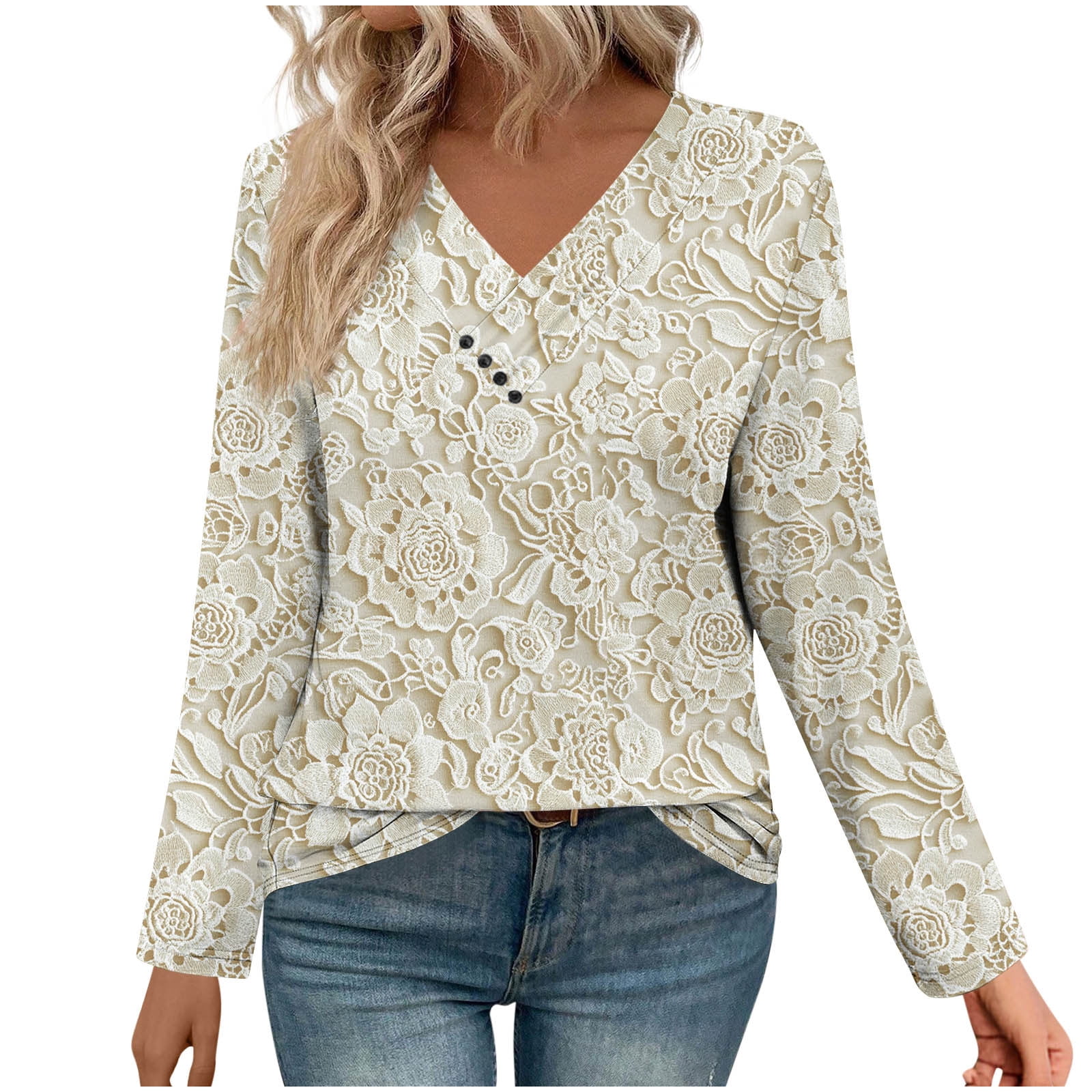 Oplxuo 2025 Fall Long Sleeve Shirts for Women Cross V Neck Tops
