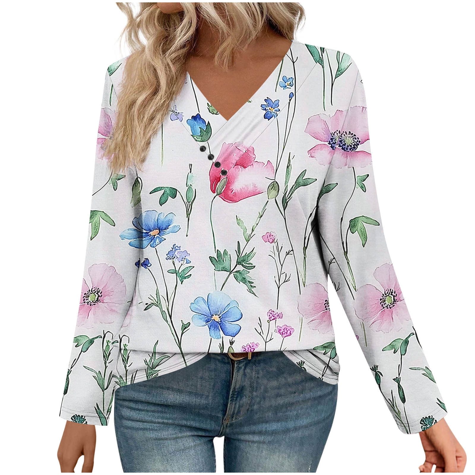 ご予約品です新品 2025 Rene ❁ Relaxed Blouse 38 Oplxuo 2025 Fall Long Sleeve Shirts for Women Cross V Neck Tops